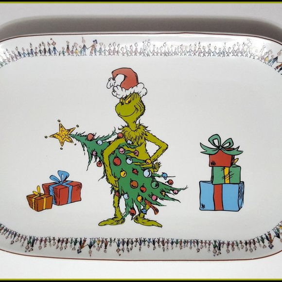 NEW RARE Williams Sonoma Dr. Seuss's Grinch Serving Platter 14" x 9" Por… - Picture 4 of 5